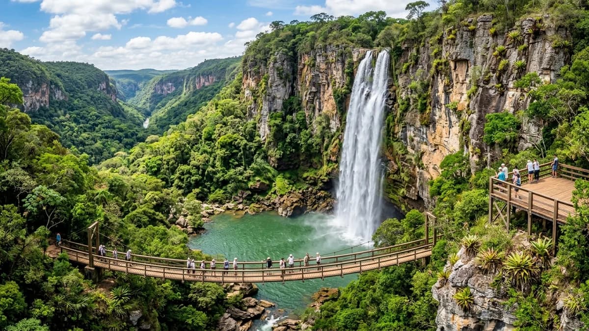 Monumental Cachoeira Boca da Onça de 156 metros e cânion do Rio Salobra em Bodoquena MS em setembro